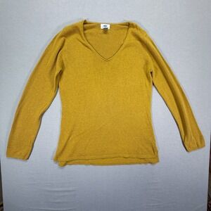 Old Navy Sweater Womens Large Mustard Yellow V-Neck Cotton Blend Knit